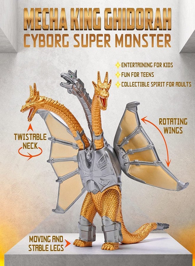 De-Lite™ Action Figures Soft Touch Vinyl Plastic Collectible Model Toys… (Mechanical Ghidorah 3-Headed - Gold/Silver, 15cm) - Image 2